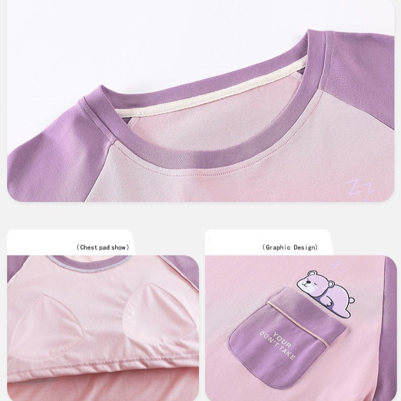 Dreamy Lilac Bear PJ Set – With Padded Charm - Zero Bra