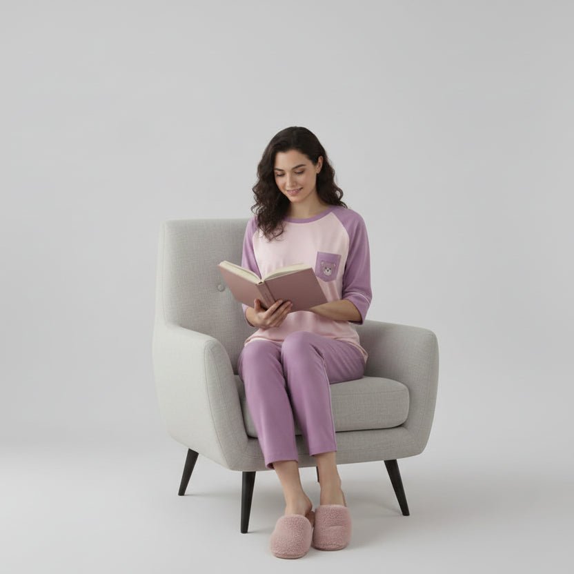 Dreamy Lilac Bear PJ Set – With Padded Charm - Zero Bra