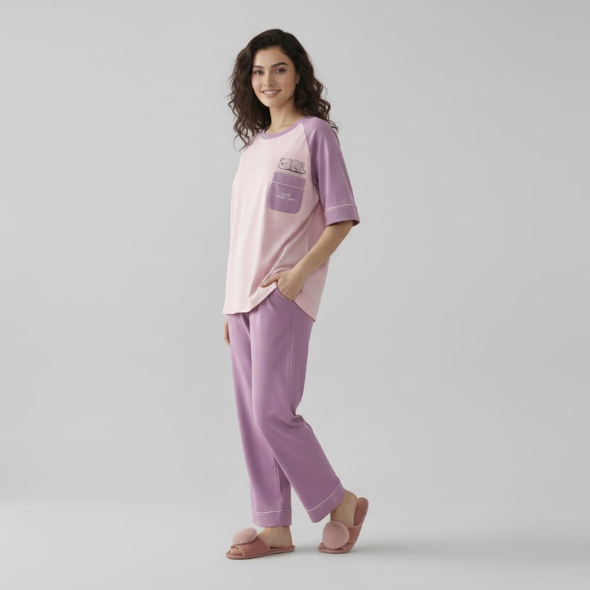Dreamy Lilac Bear PJ Set – With Padded Charm - Zero Bra