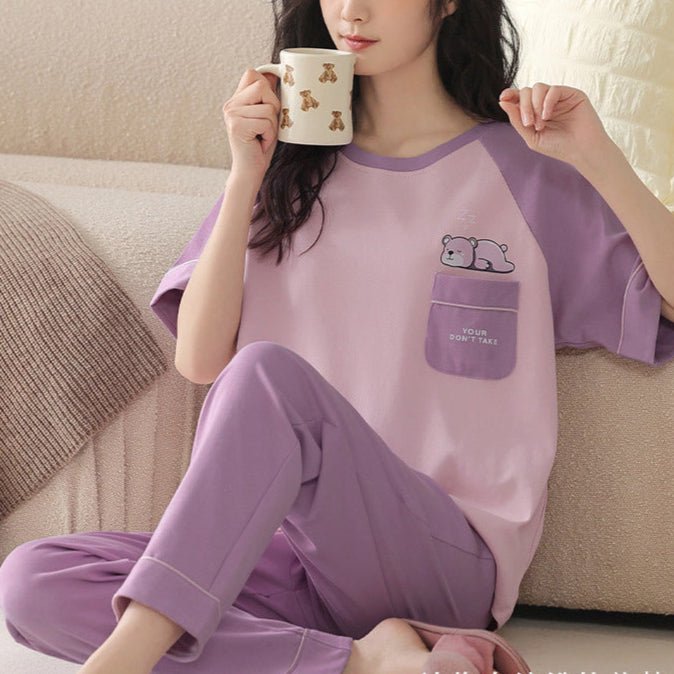 Dreamy Lilac Bear PJ Set – With Padded Charm - Zero Bra