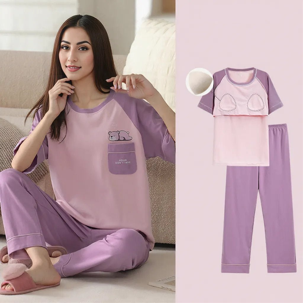 Dreamy Lilac Bear PJ Set – With Padded Charm - Zero Bra