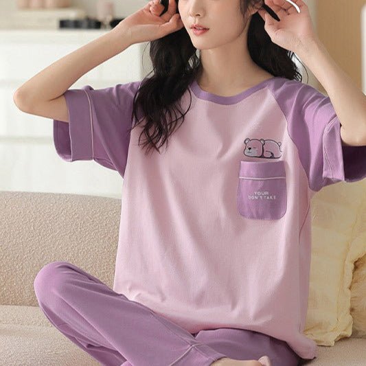 Dreamy Lilac Bear PJ Set – With Padded Charm - Zero Bra