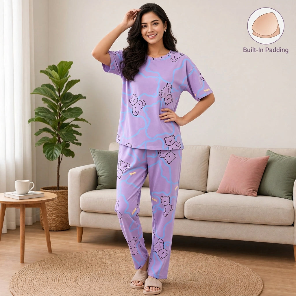 Dreamy Teddy Padded Night Suit