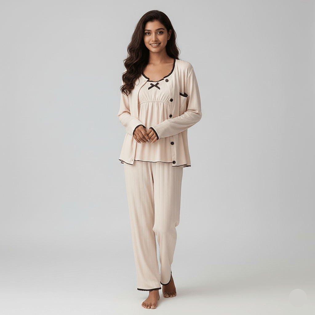 Elegant 3 - Piece Padded Pajama Set – Cozy & Chic - Zero Bra