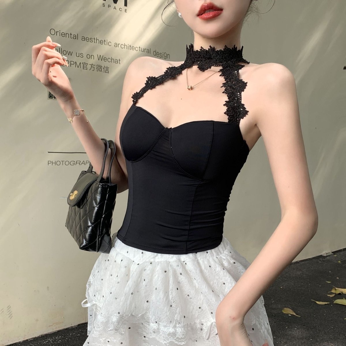 Elegant Lace Halter Built - In Bra Top – Timeless & Chic - Zero Bra