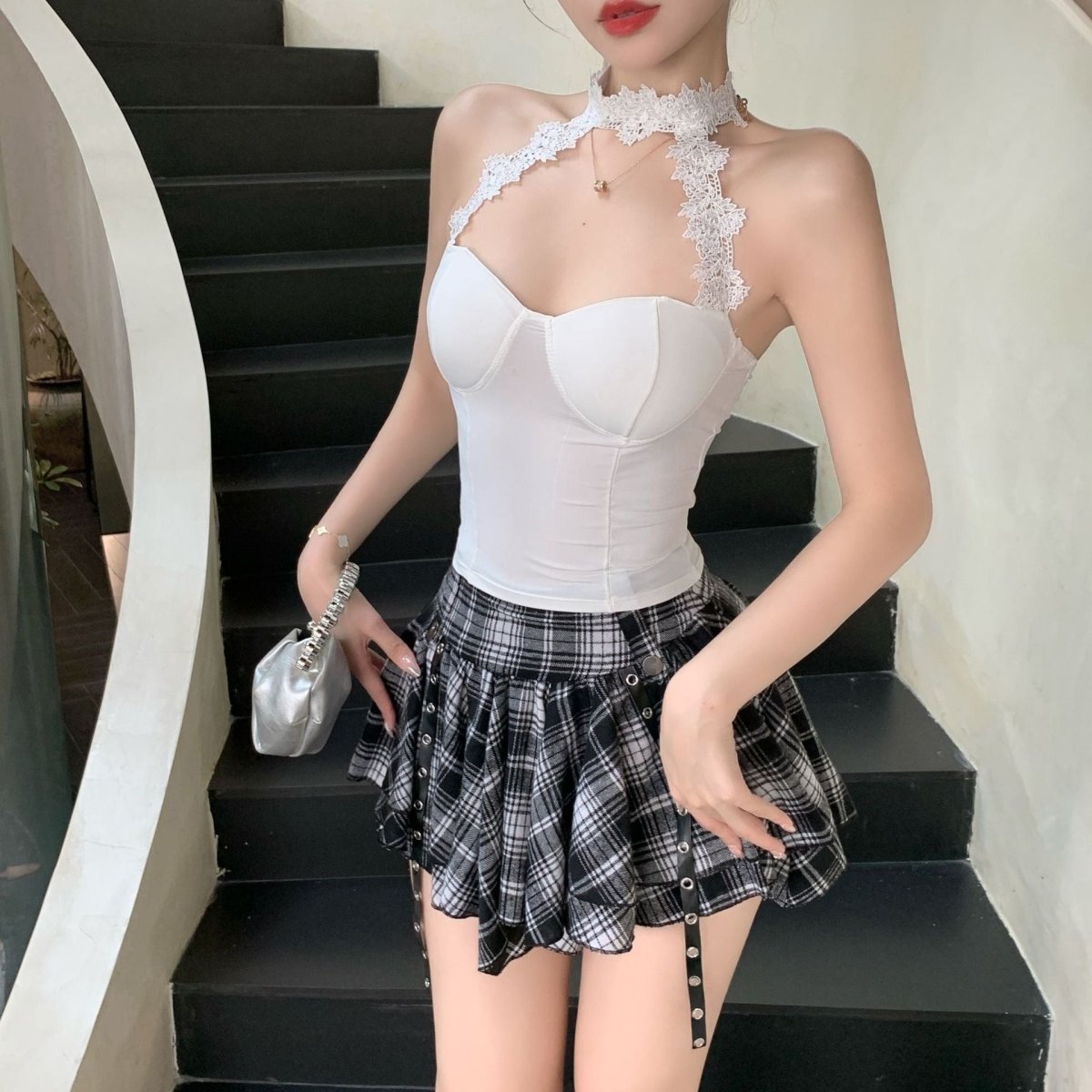 Elegant Lace Halter Built - In Bra Top – Timeless & Chic - Zero Bra