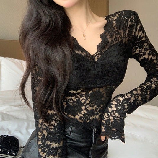 Elegant Lace Long - Sleeve Top – The Ultimate Statement Piece! - Zero Bra