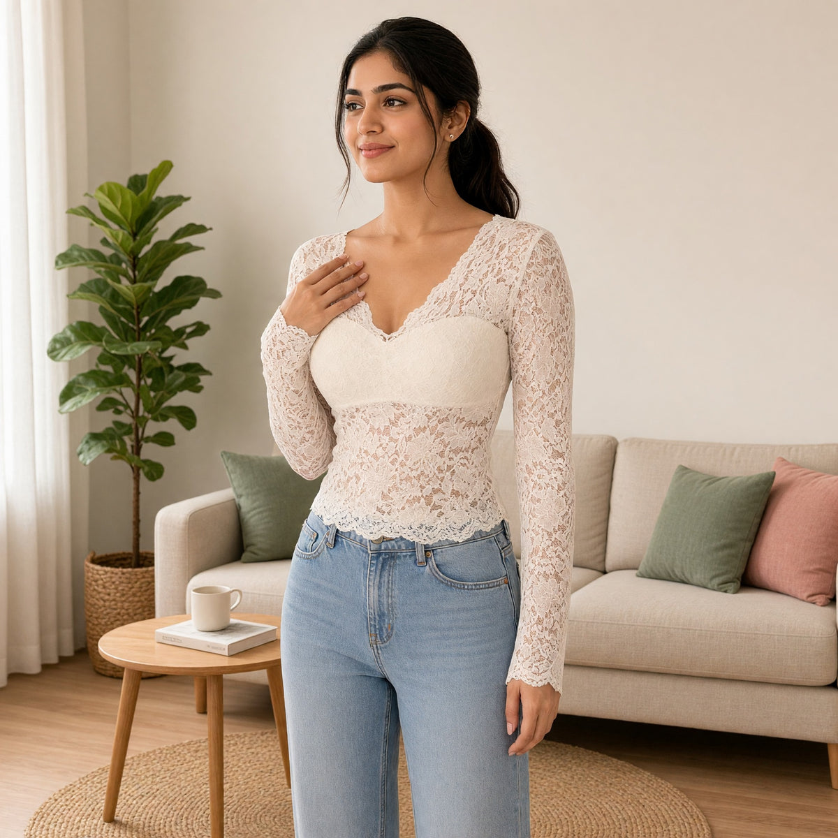 Elegant Lace Long-Sleeve Top