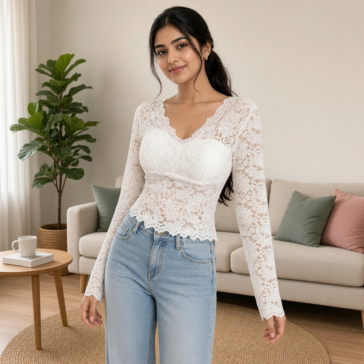 Elegant Lace Long-Sleeve Top