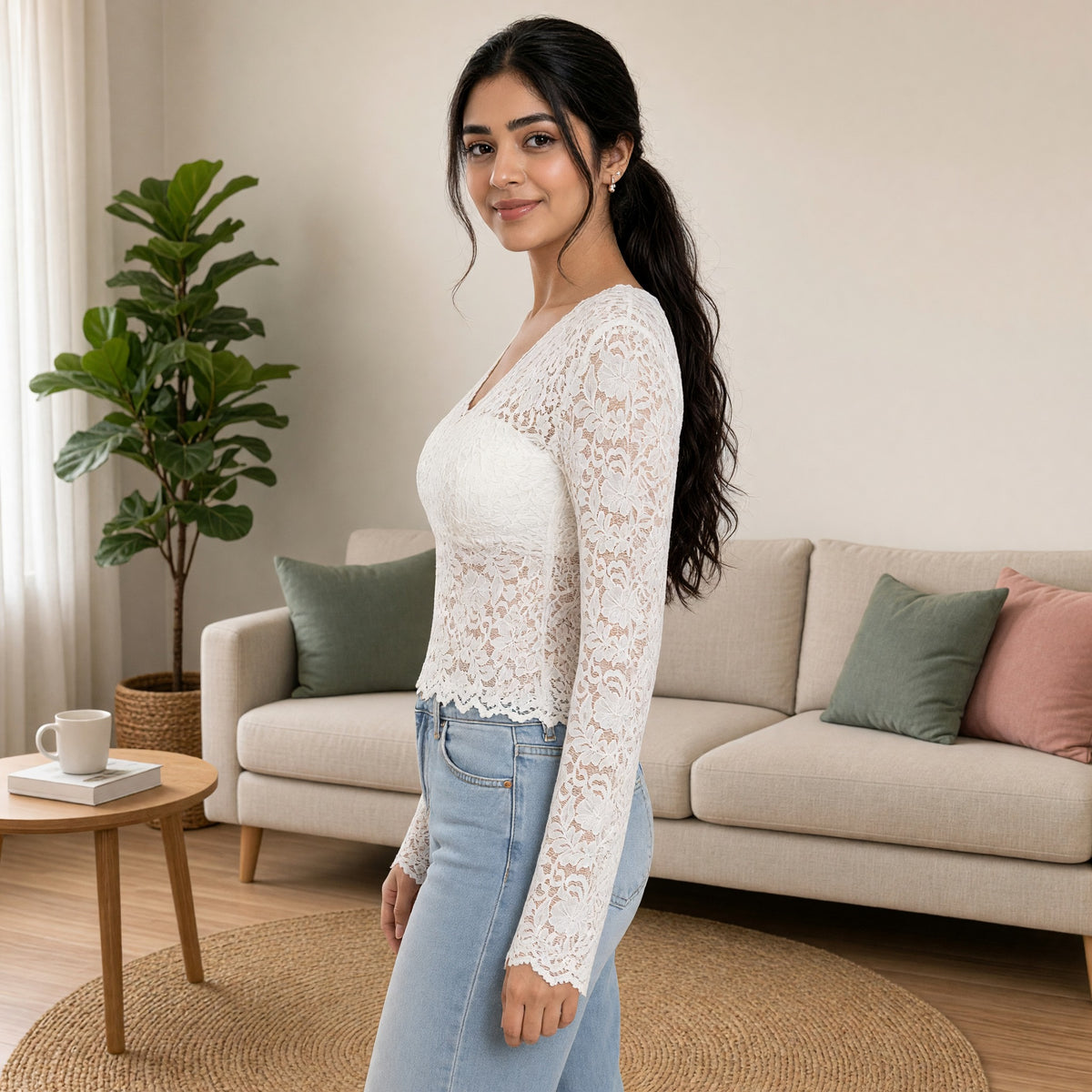 Elegant Lace Long-Sleeve Top