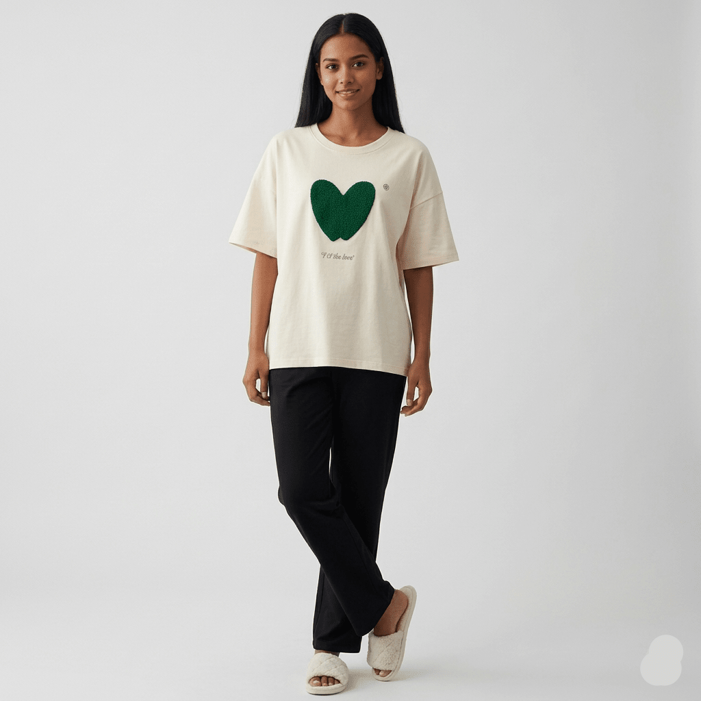 Emerald Heart Lounge PJ Set – With Padded Bliss (3 - Piece Set) - Zero Bra
