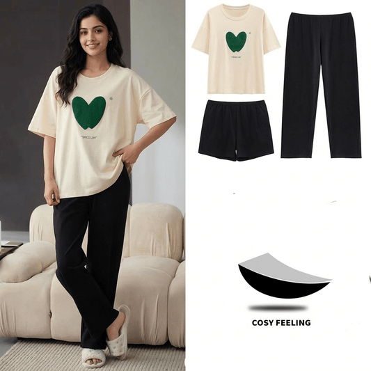Emerald Heart Lounge PJ Set – With Padded Bliss (3 - Piece Set) - Zero Bra