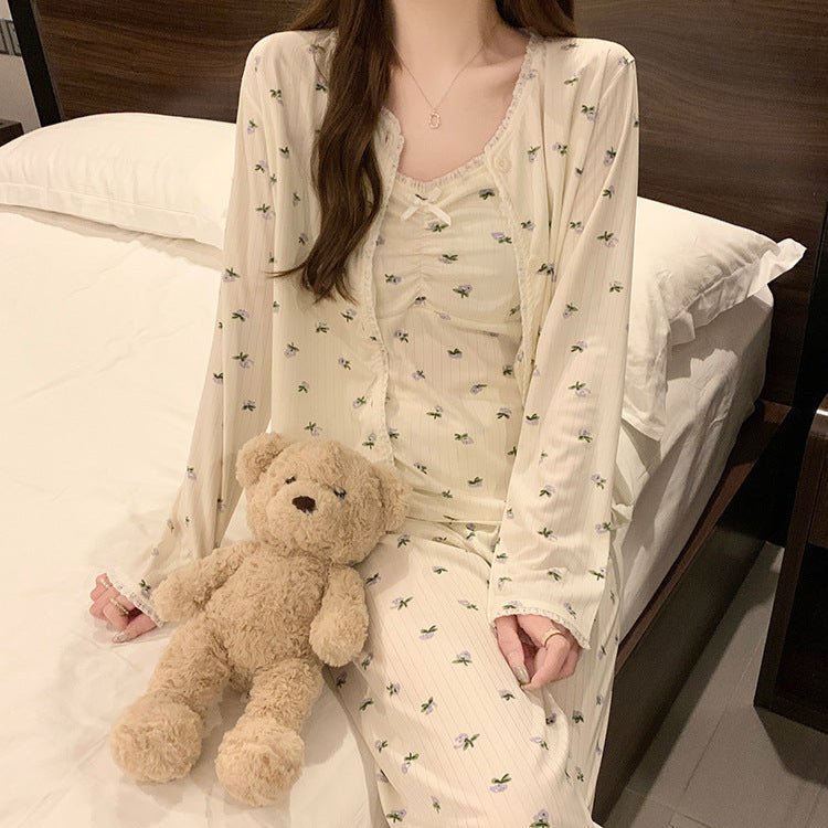 Floral Charm 3 - Piece Padded Pajama Set – Sweet & Cozy - Zero Bra