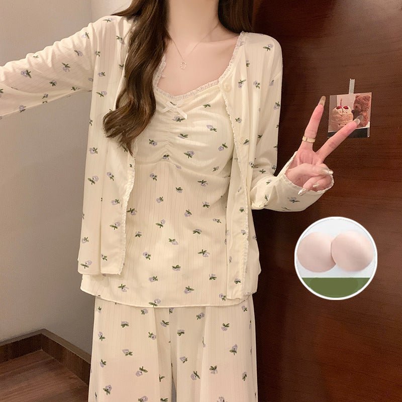 Floral Charm 3 - Piece Padded Pajama Set – Sweet & Cozy - Zero Bra