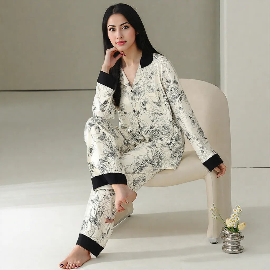 Floral Elegance Maternity & Nursing Padded PJ Set – Chic Comfort for Mama Life - Zero Bra
