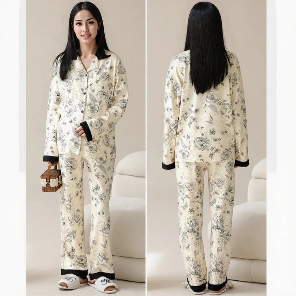 Floral Elegance Maternity & Nursing Padded PJ Set – Chic Comfort for Mama Life - Zero Bra