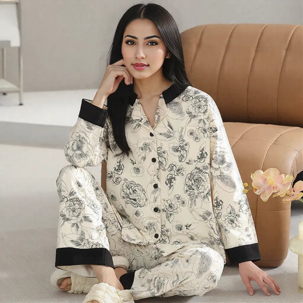 Floral Elegance Maternity & Nursing Padded PJ Set – Chic Comfort for Mama Life - Zero Bra
