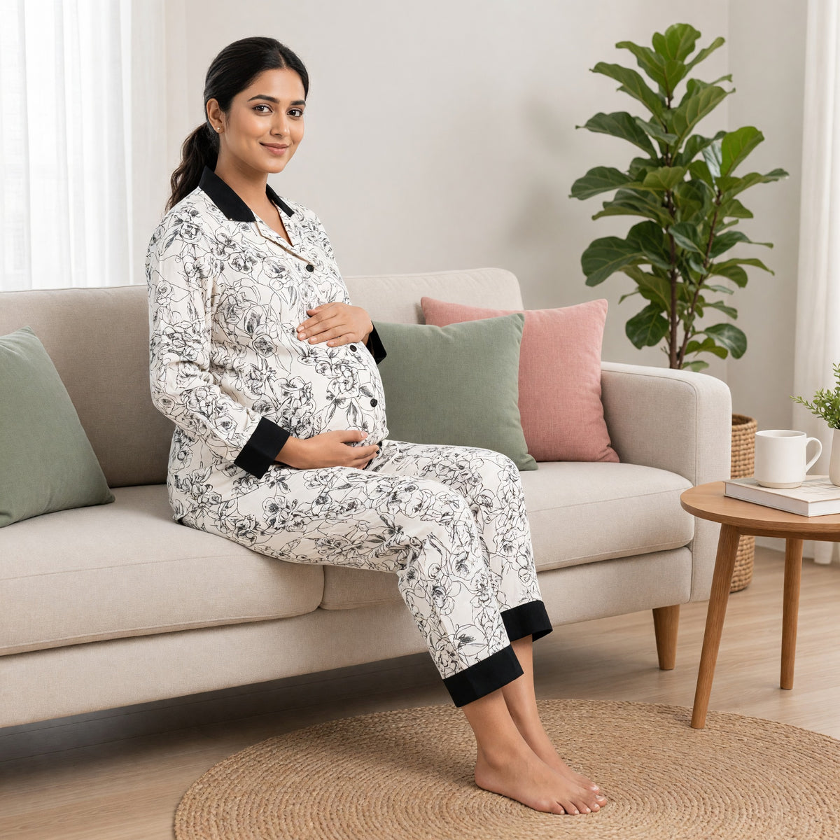 Floral Elegance Padded Feeding Night Suit