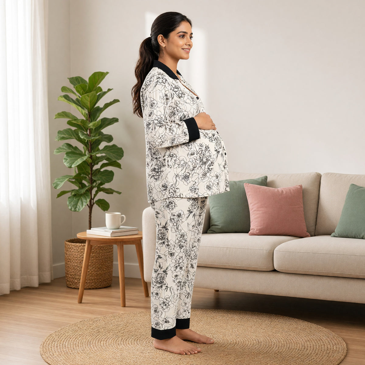 Floral Elegance Padded Feeding Night Suit