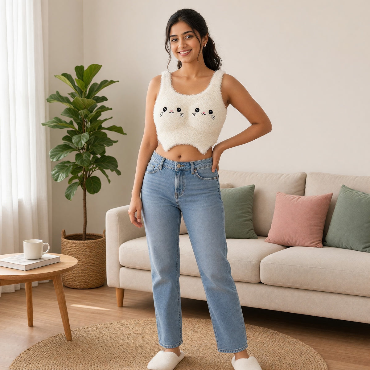 Fluffy Friend Built-in Bra Top