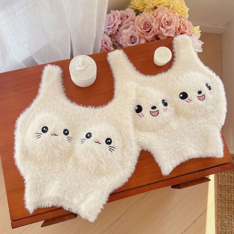 Fluffy Kawaii Animal Built - In Bra Top – Cozy & Cute - Zero Bra