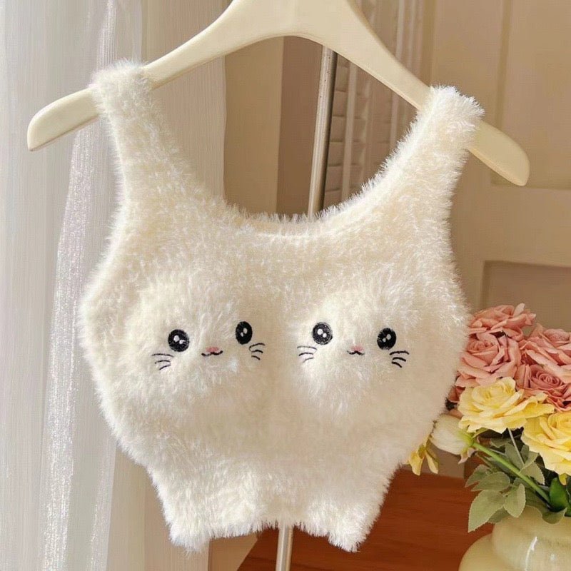 Fluffy Kawaii Animal Built - In Bra Top – Cozy & Cute - Zero Bra