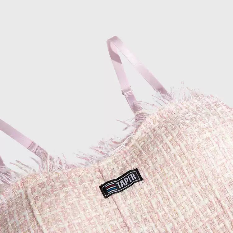 Fringe - Trimmed Tweed Crop Top with Built - in Bra – Chic & Playful - Zero Bra