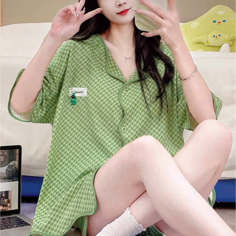 Green Check Vibes Pajama Set – Built - In Bra Edition - Zero Bra