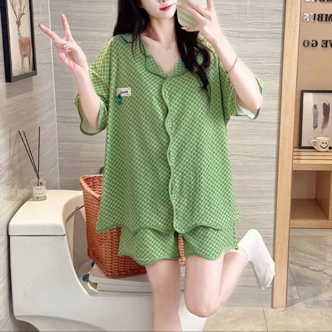 Green Check Vibes Pajama Set – Built - In Bra Edition - Zero Bra