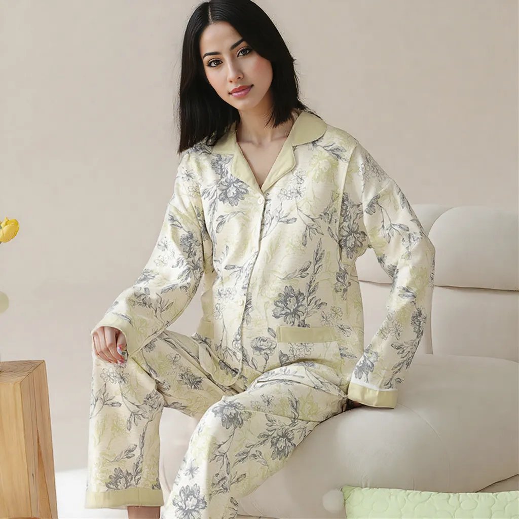 Green Floral Maternity & Nursing Padded PJ Set – Fresh Comfort & Bra - Free Ease - Zero Bra