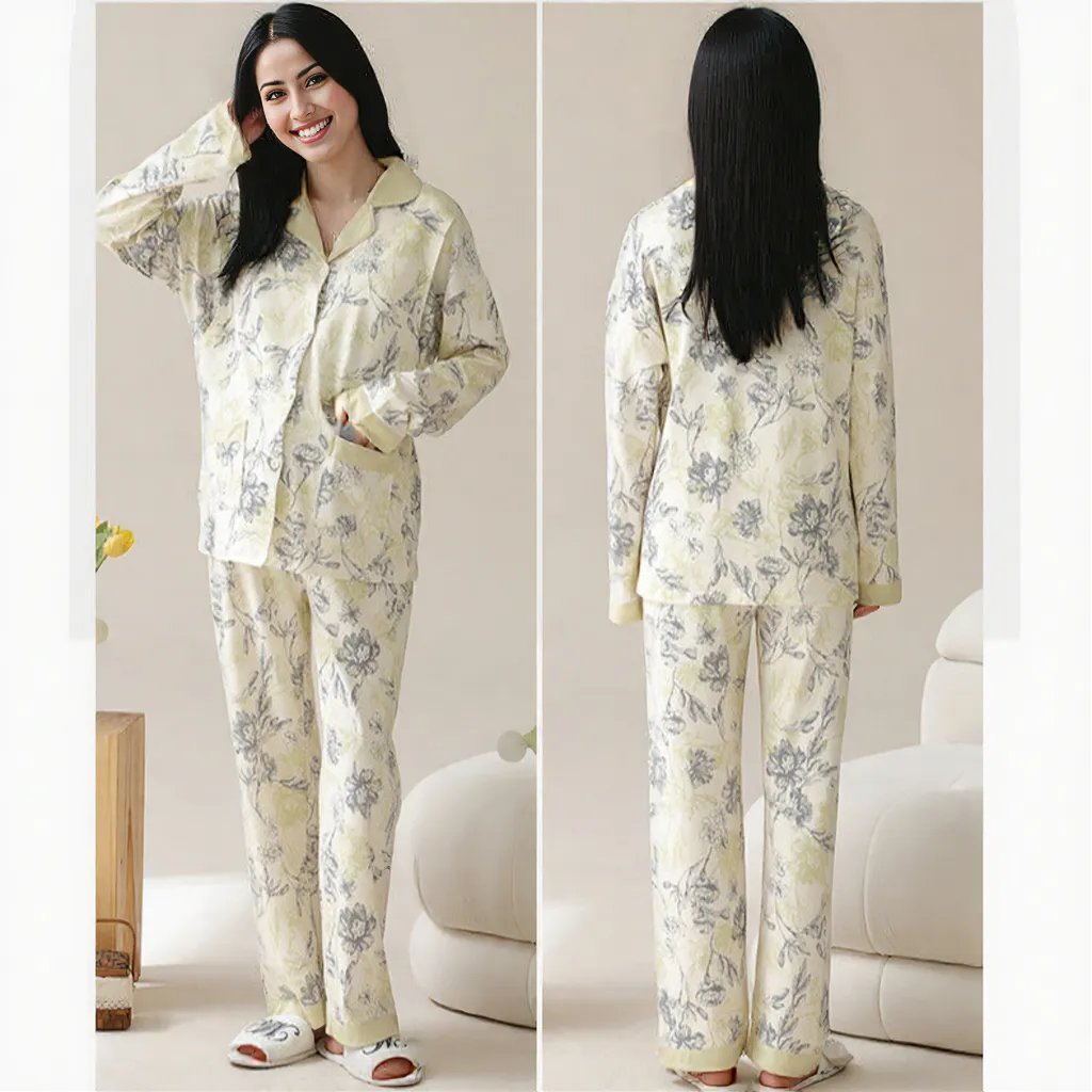Green Floral Maternity & Nursing Padded PJ Set – Fresh Comfort & Bra - Free Ease - Zero Bra