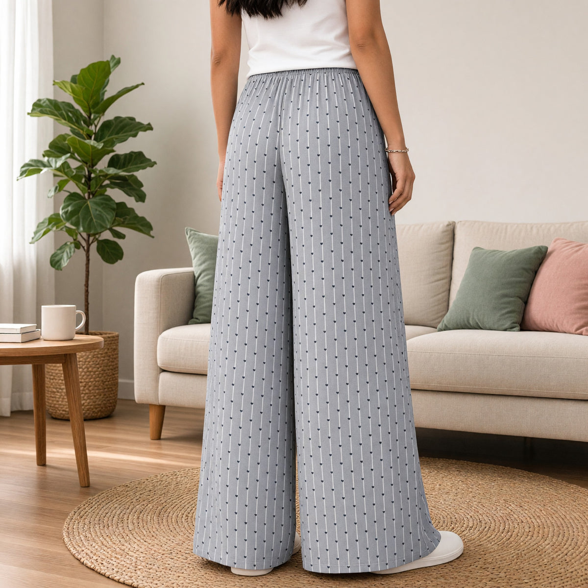 Grey Heart Wide-Leg Lounge Pants