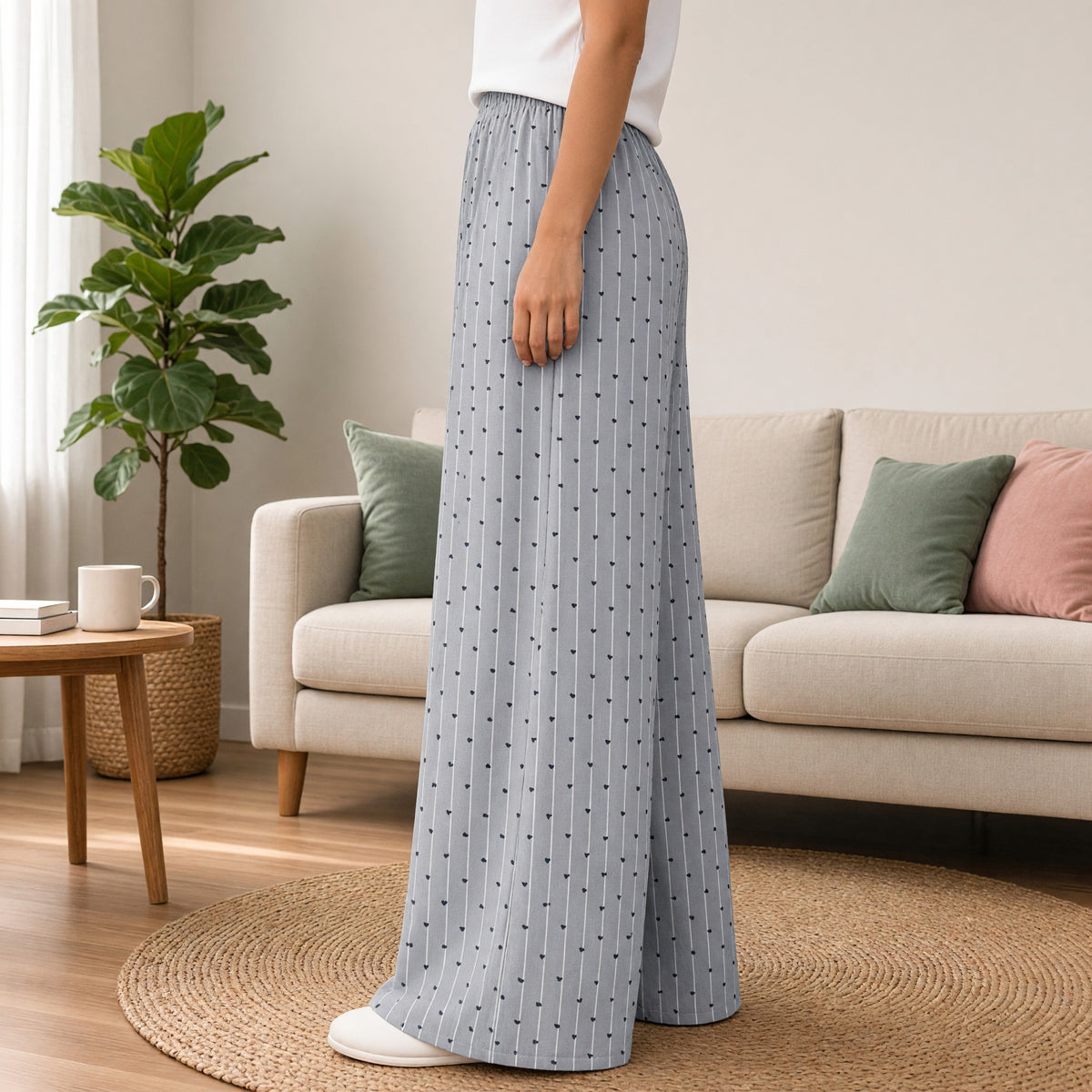 Grey Heart Wide-Leg Lounge Pants