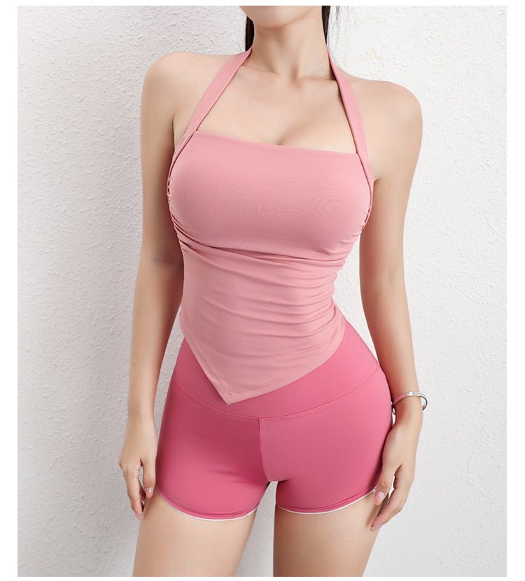 Halter Neck Ruched Crop Top with Built - in Bra - Zero Bra