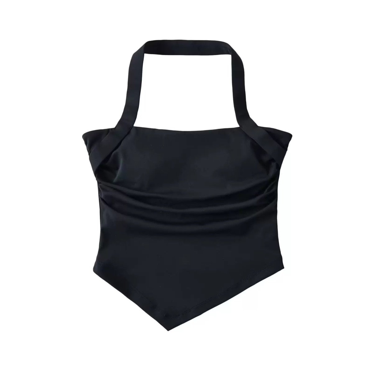 Halter Neck Ruched Crop Top with Built - in Bra - Zero Bra