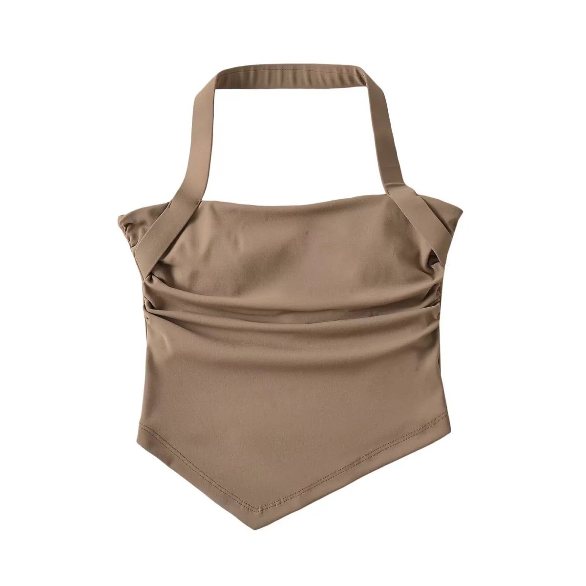 Halter Neck Ruched Crop Top with Built - in Bra - Zero Bra