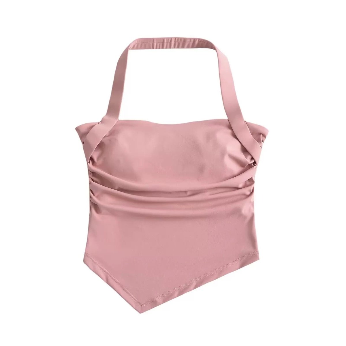 Halter Neck Ruched Crop Top with Built - in Bra - Zero Bra