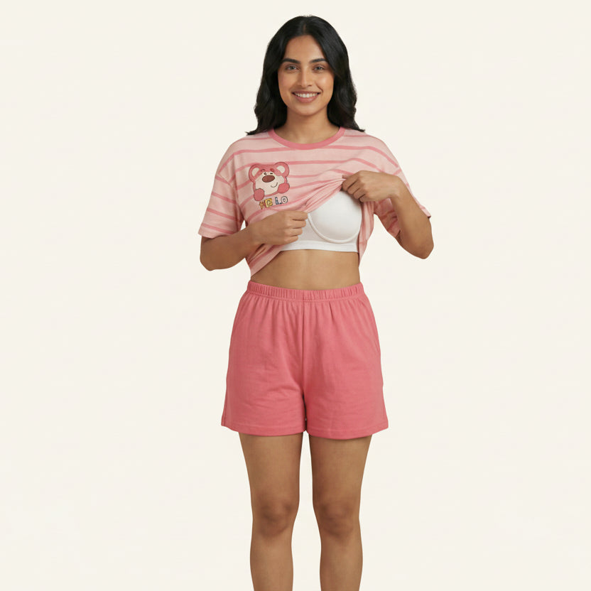 Hello Bear Stripes PJ Set – With Padded Comfort - Zero Bra