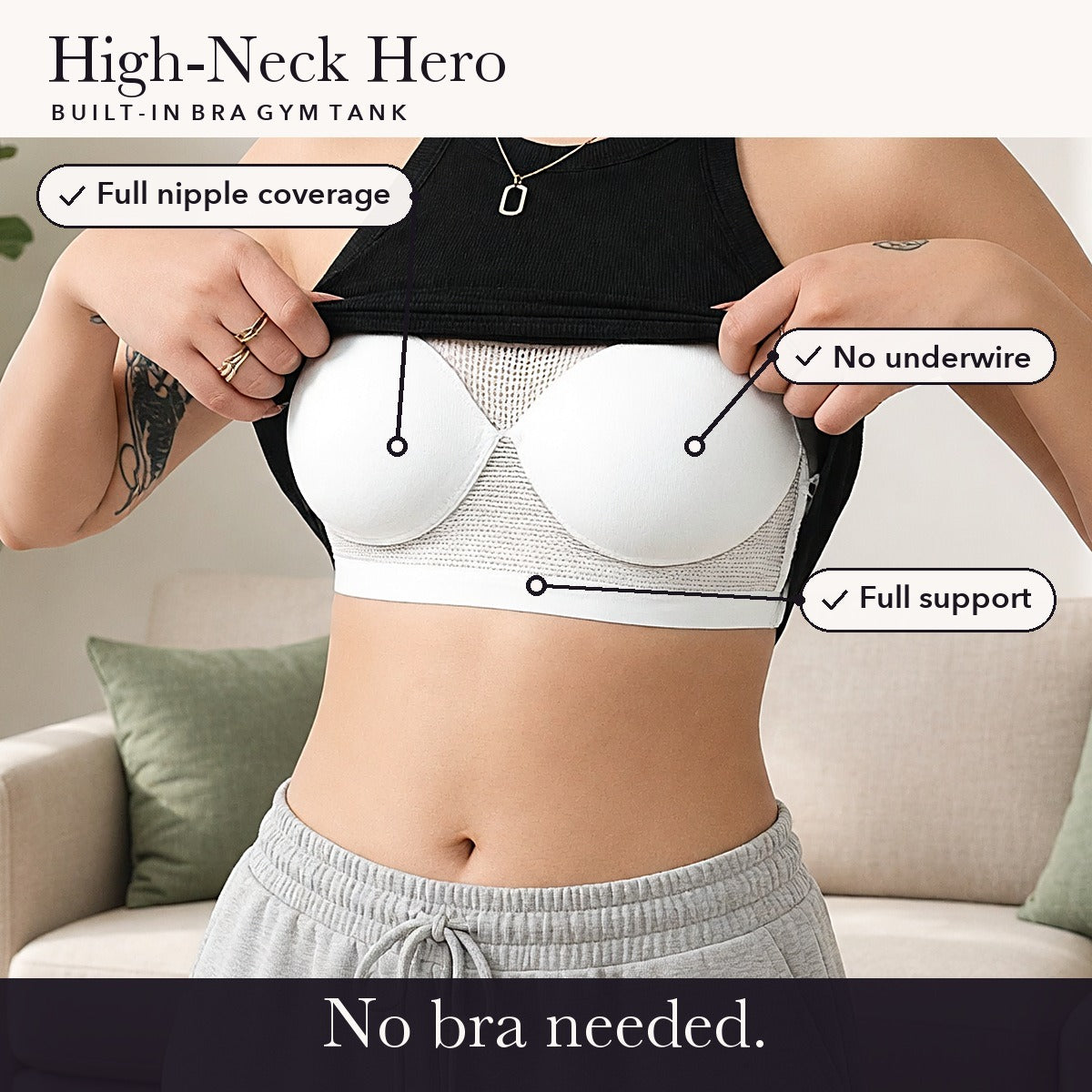 High-Neck Hero Built-in Bra Gym Tank