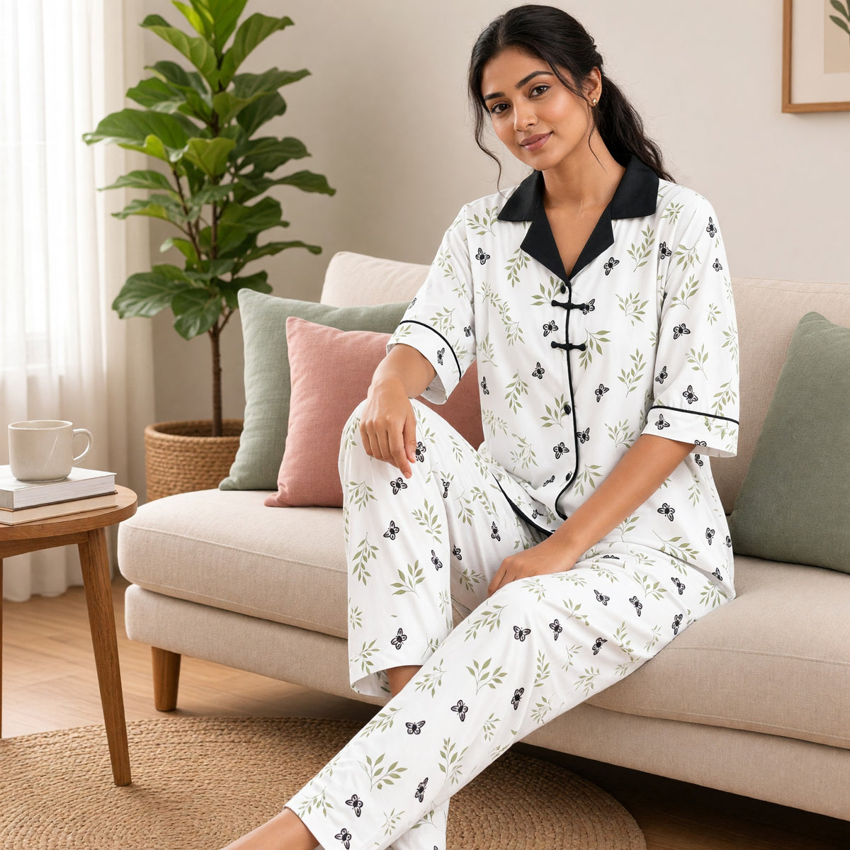 Ivory Butterfly Padded Frog-Button PJ Set