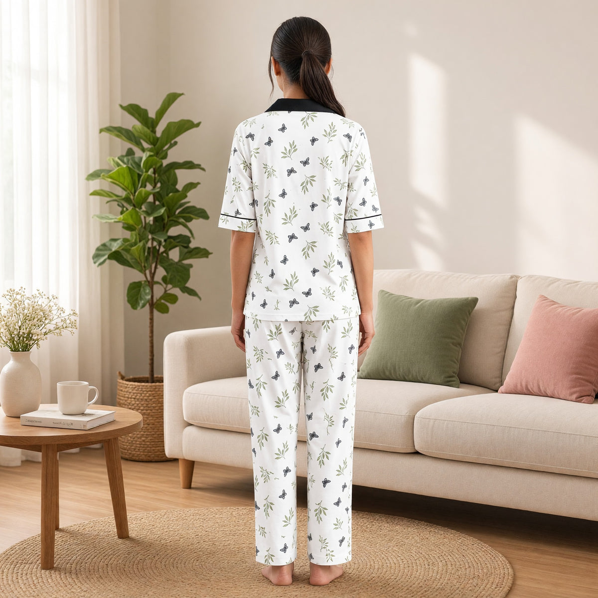 Ivory Butterfly Padded Frog-Button PJ Set