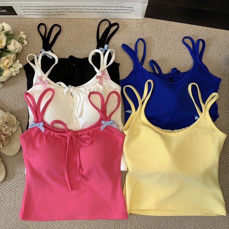 Kawaii Ribbon Strap Built - In Bra Cami – Cute & Comfy - Zero Bra