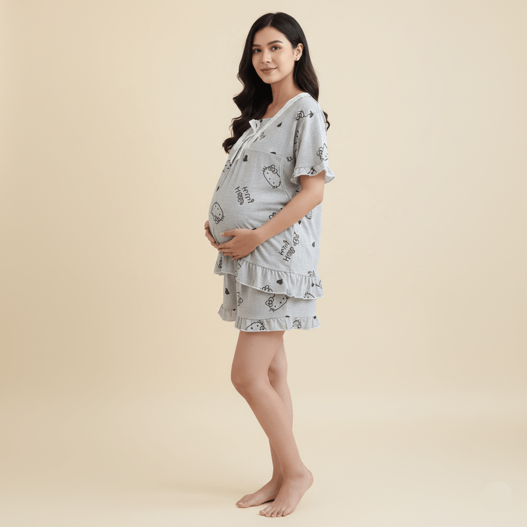 Kitty Love Nursing PJ Set – Maternity & Summer Cozy Charm - Zero Bra