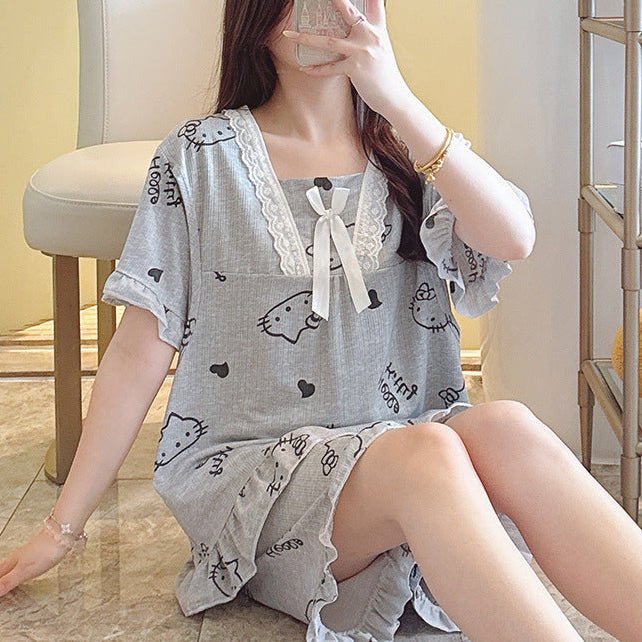Kitty Love Nursing PJ Set – Maternity & Summer Cozy Charm - Zero Bra