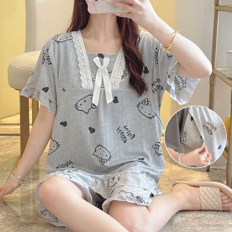 Kitty Love Nursing PJ Set – Maternity & Summer Cozy Charm - Zero Bra