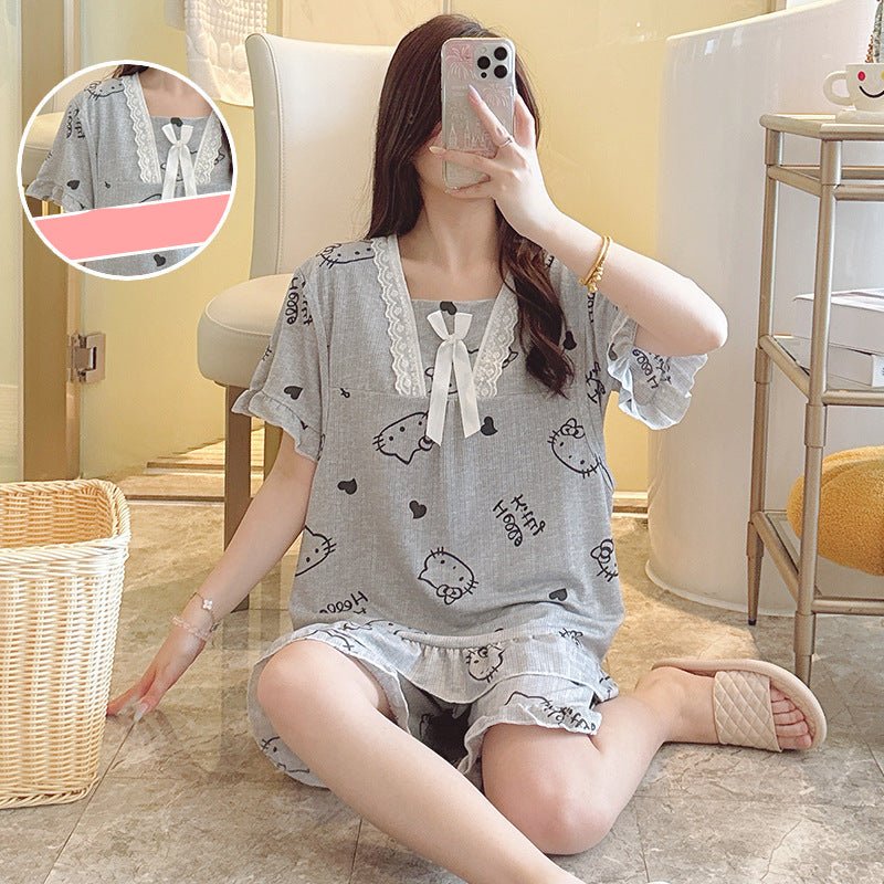 Kitty Love Nursing PJ Set – Maternity & Summer Cozy Charm - Zero Bra