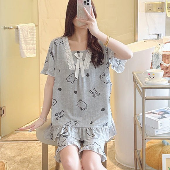 Kitty Love Nursing PJ Set – Maternity & Summer Cozy Charm - Zero Bra