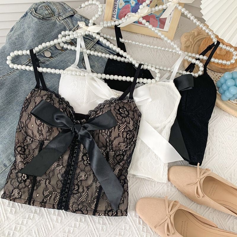 Lace Bow Built - In Bra Top – Sultry & Elegant - Zero Bra