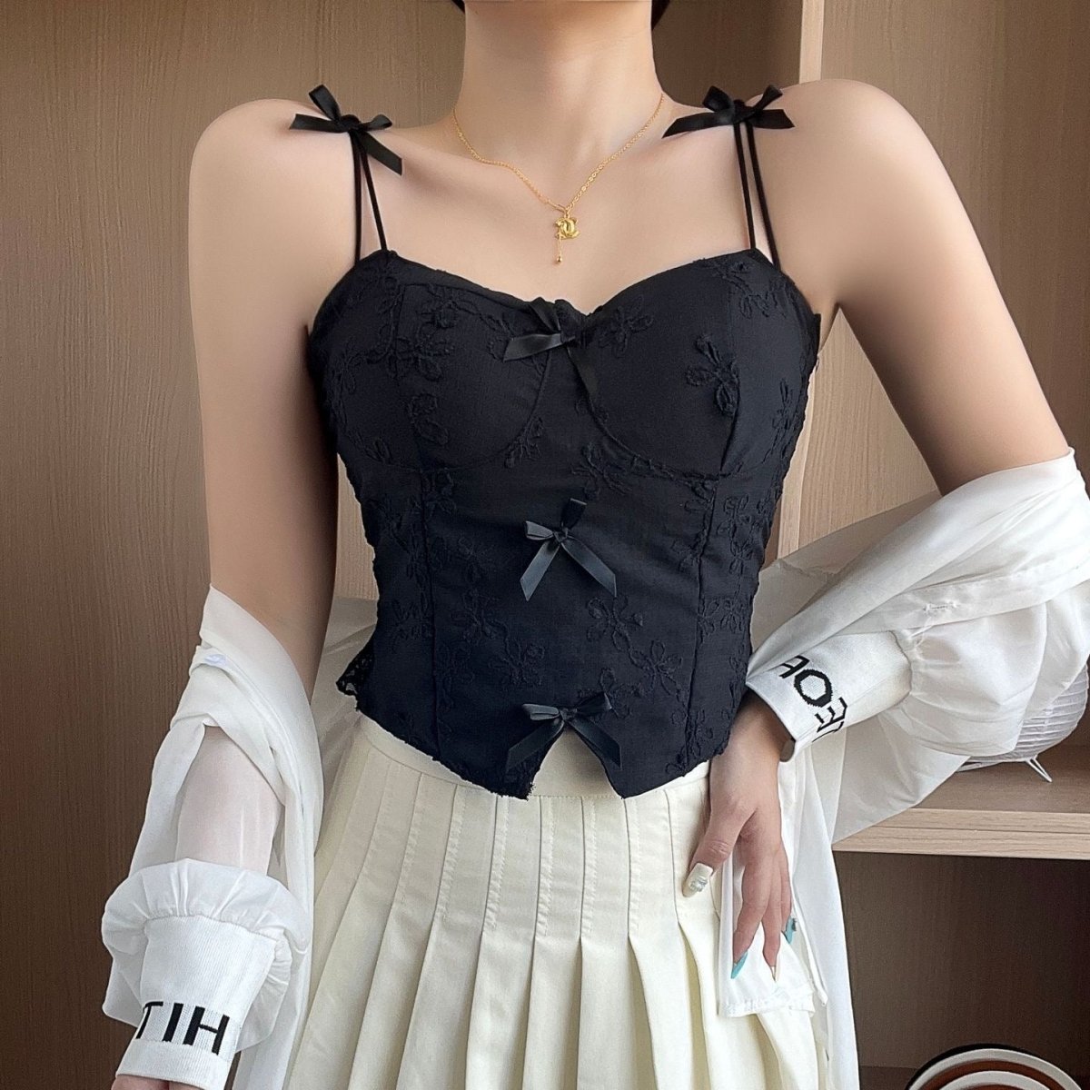 Lace Bow - Tie Built - In Bra Corset Top - Zero Bra