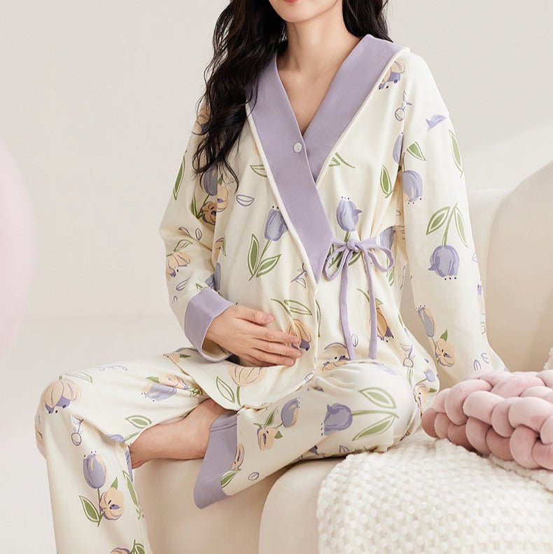 Lavender Bloom Maternity Padded PJ Set – Chic & Bra - Free Comfort - Zero Bra